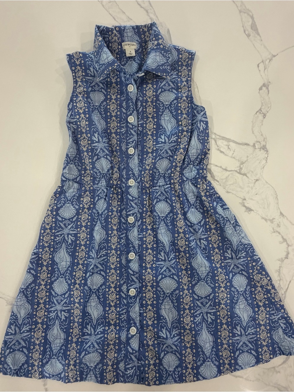 Crewcuts by J.Crew Girls Seashell Shirt Dress Blue Sleeveless Collared Size 8